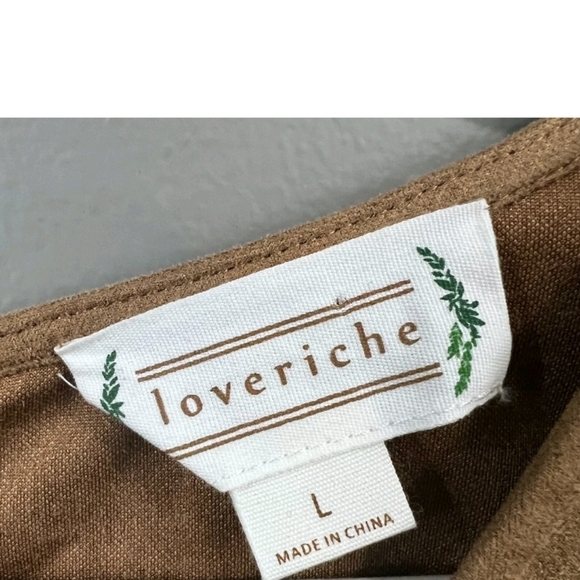 LoveRiche Brown Suede Like Embroidered Dress Holiday Feminine Mini Dress SZ M - Picture 2 of 6